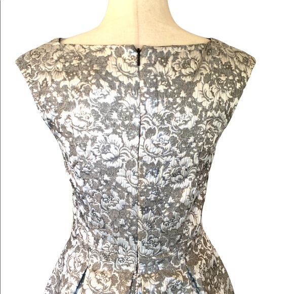 Aidan Mattox Metallic Silver Damask Fit & Flare Dress - 2 - Picture 6 of 12